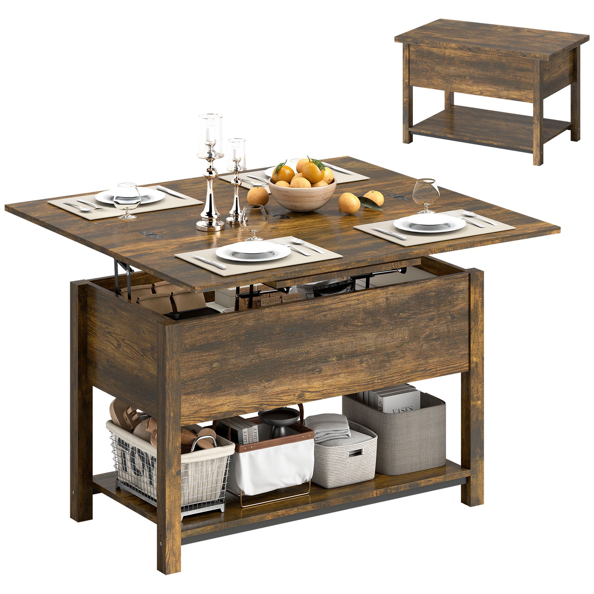 Vasagle – Table basse relevable avec rangement ouvert – Compartiment caché – Acier noir et panneau aggloméré marron – 60 x 120 x (48-62) cm Vasagle – Table basse relevable avec rangement ouvert – Compartiment caché – Acier noir et panneau aggloméré marron – 60 x 120 x (48-62) cm