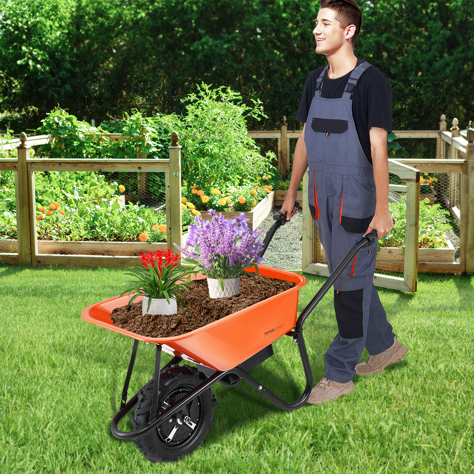 Brouette Électrique 500 W,VEVOR Chariot Basculant Motorisé,Poignée Métal,Roue Large 40 cm,Charge 150 kg pour Ferme,Pelouse,Jardinage,Entrepôt - 8