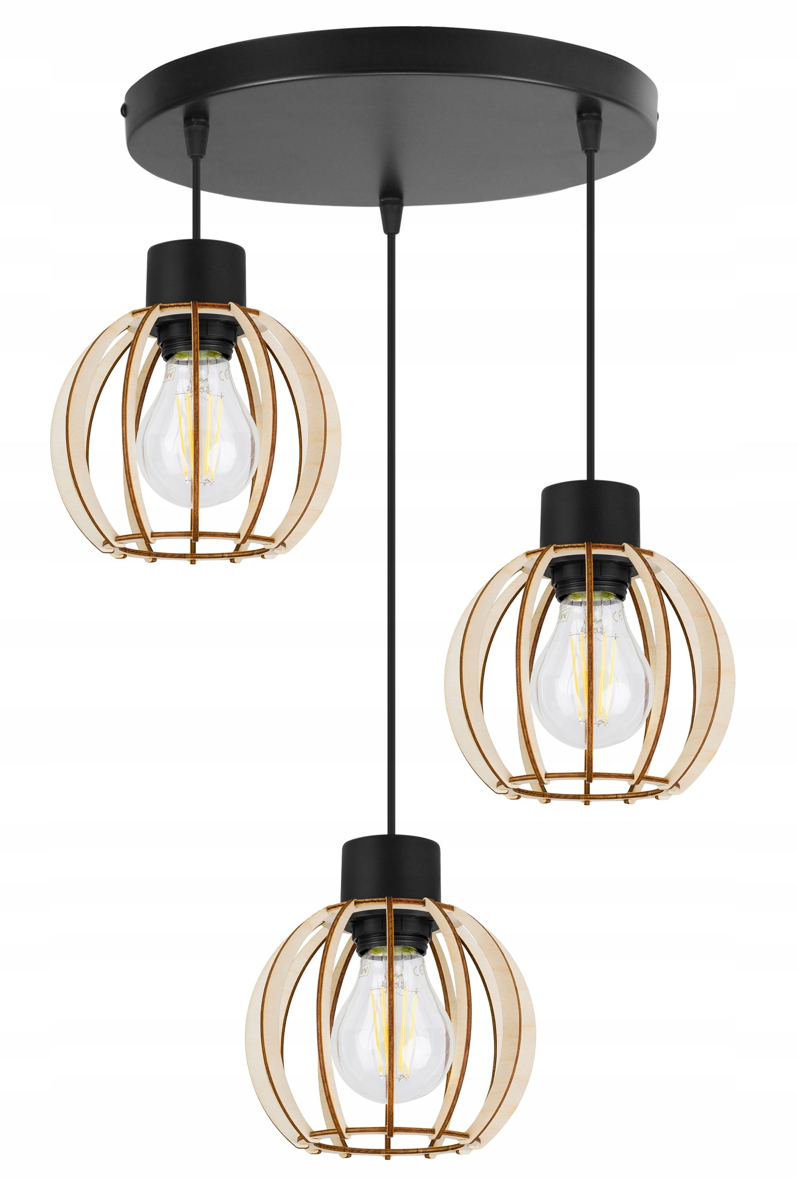 Lampa sufitowa wisząca glam Timber 3xE27 klosz drewniana kula beżowa Light Home LH