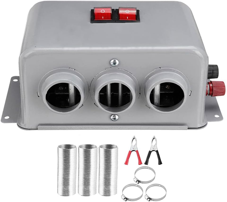 Ogrzewacz samochodowy 12 V 800 W, kompaktowy, zimowy, 3 wyloty powietrza, 2 przełączniki prędkości