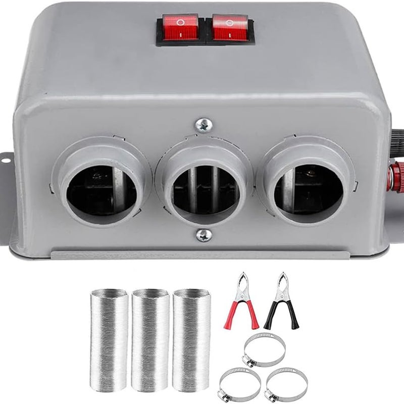 Ogrzewacz samochodowy 12 V 800 W, kompaktowy, zimowy, 3 wyloty powietrza, 2 przełączniki prędkości