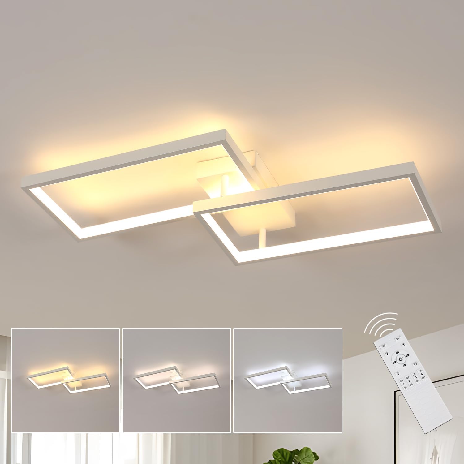Plafonnier LED Dimmable 100cm - Télécommande - 3000K-6500K Réglable - 93W - Design Moderne Or