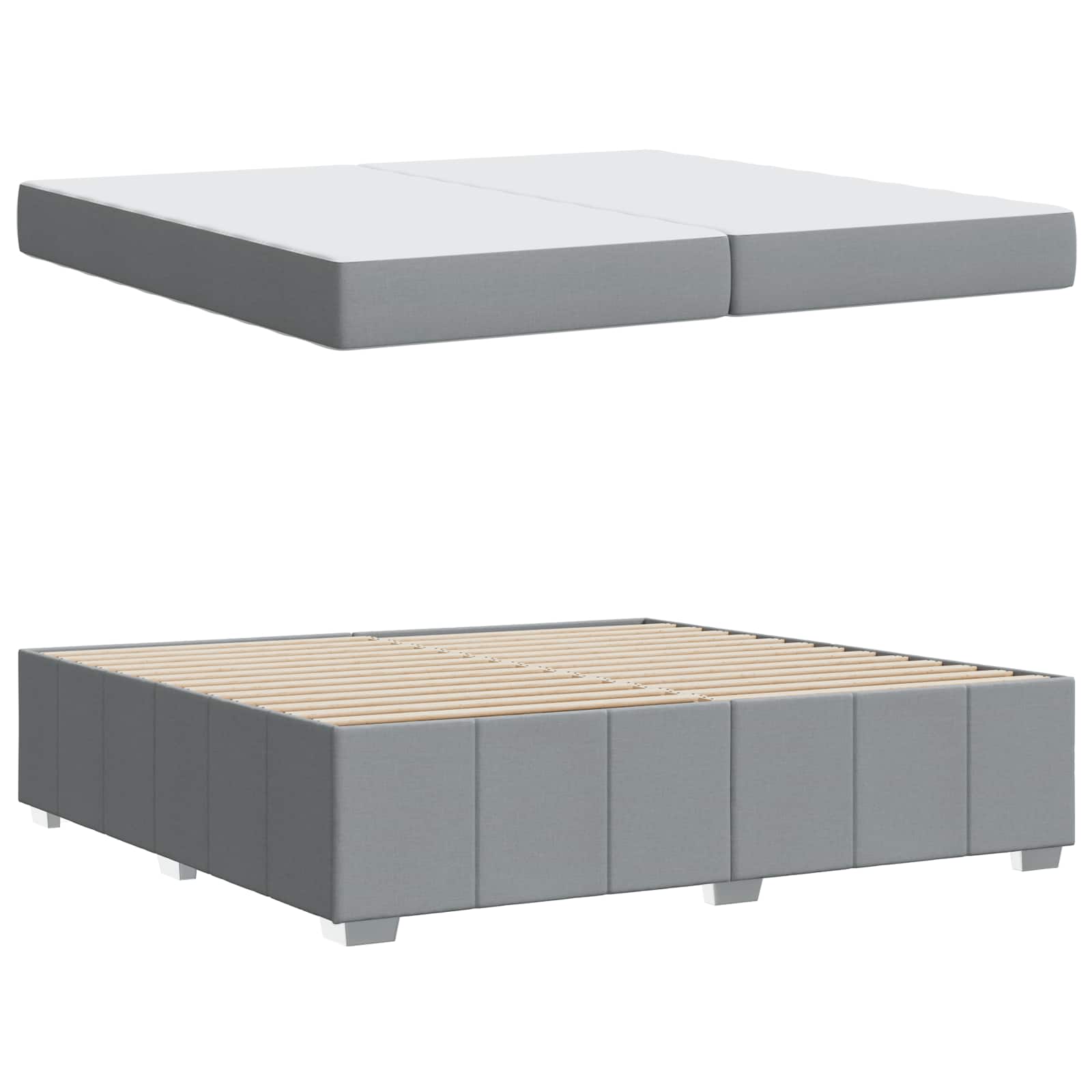 Cadre de lit avec matelas, gris clair, 200 x 200 cm, tissu - 5
