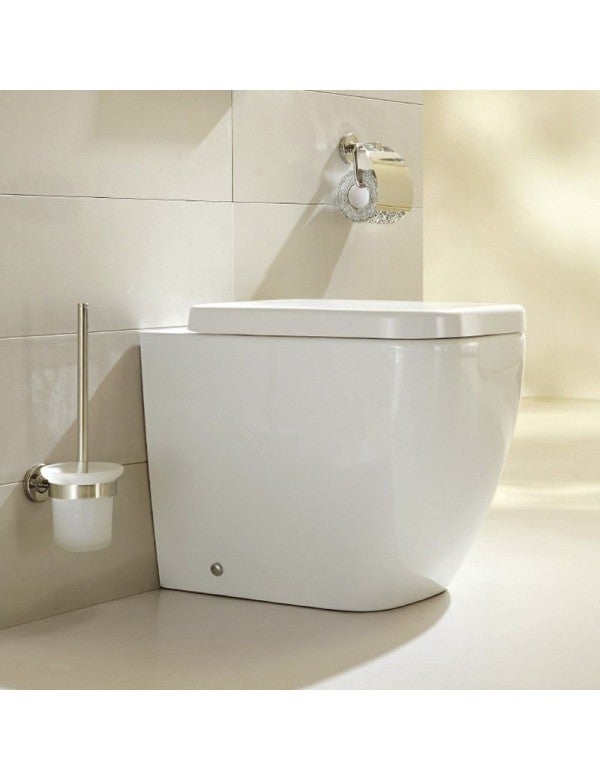 WENKO Set Scopino WC Idro Lusso - Ceramica Oro Con Manico Nero E Setole In Silicone - Design A Linee, 39x10 Cm