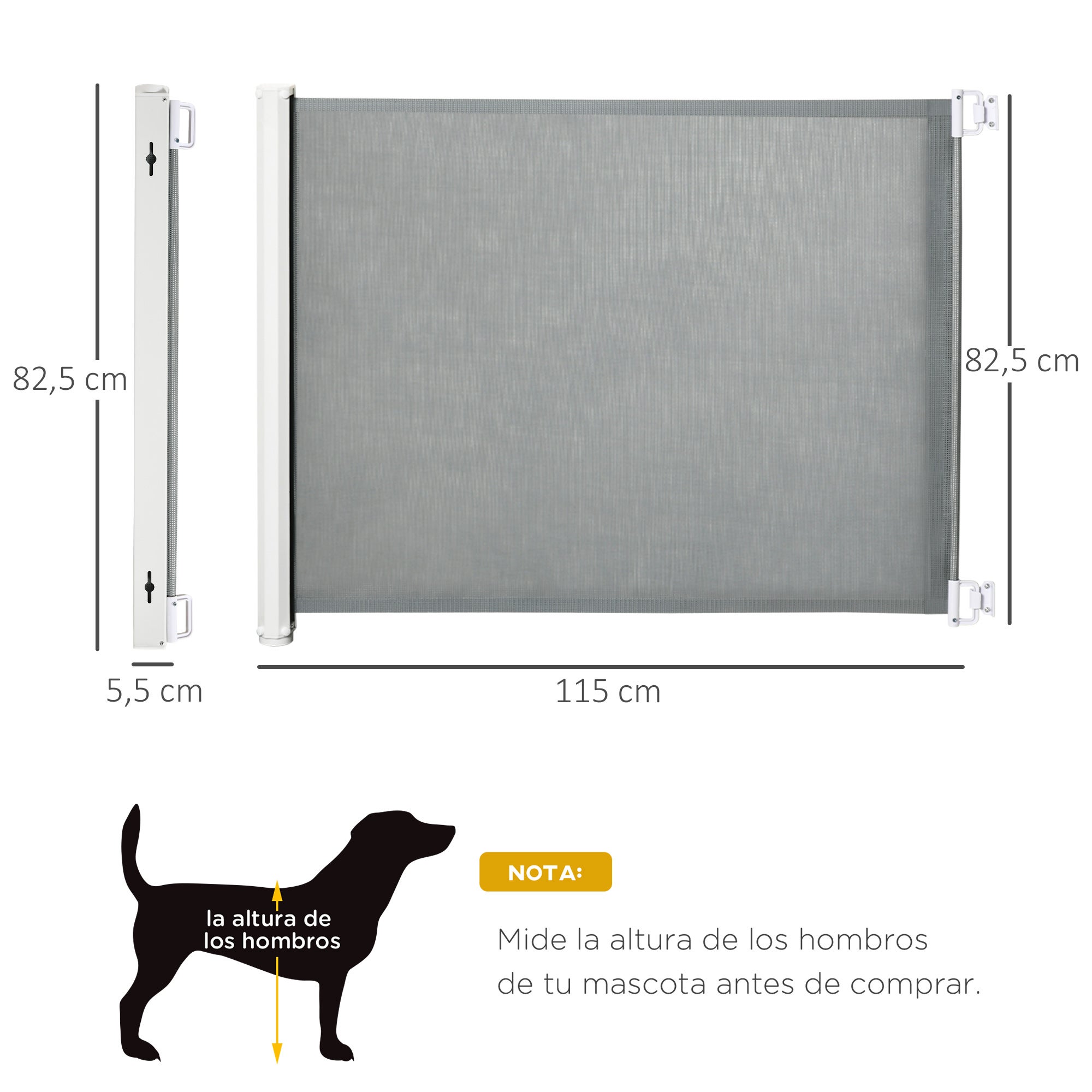 Barrera seguridad de perros extensible PawHut 5,5-115x5,5x82,5cm gris - 3