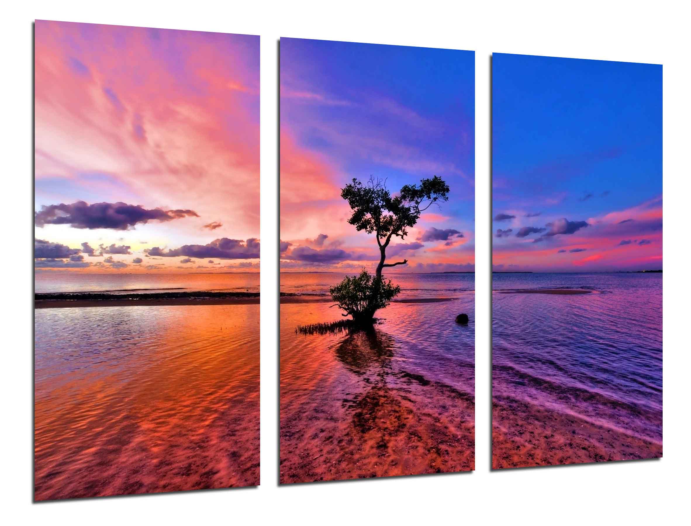 Paisaje naturaleza lago atardecer, impresión fotográfica sobre madera, cuadro moderno decorativo