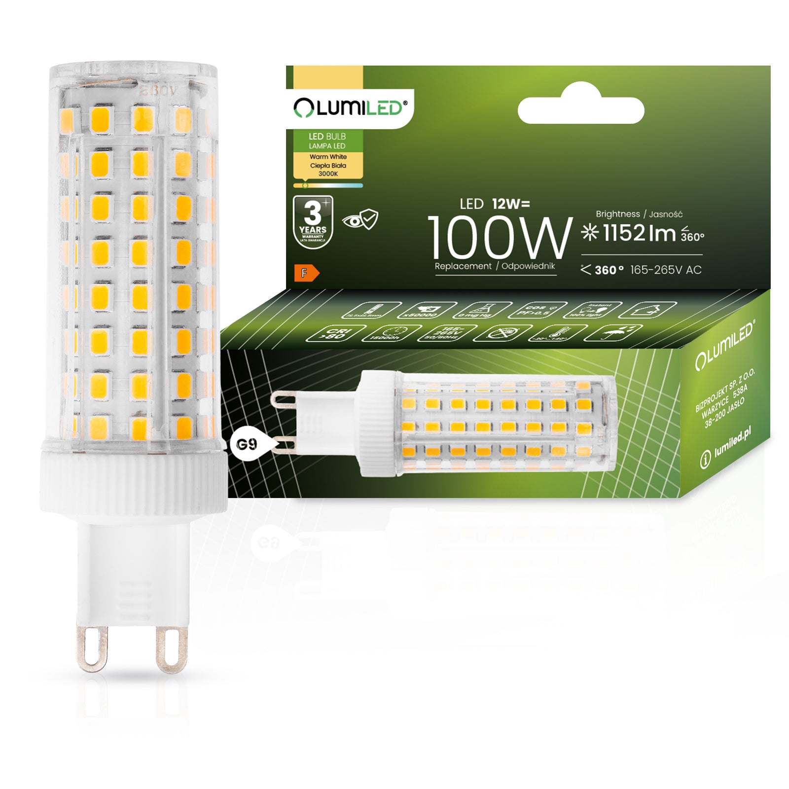 Żarówka LED Lumiled G9 Kapsułka 12W 1152lm 3000K Ciepła biel 360st 1 szt.