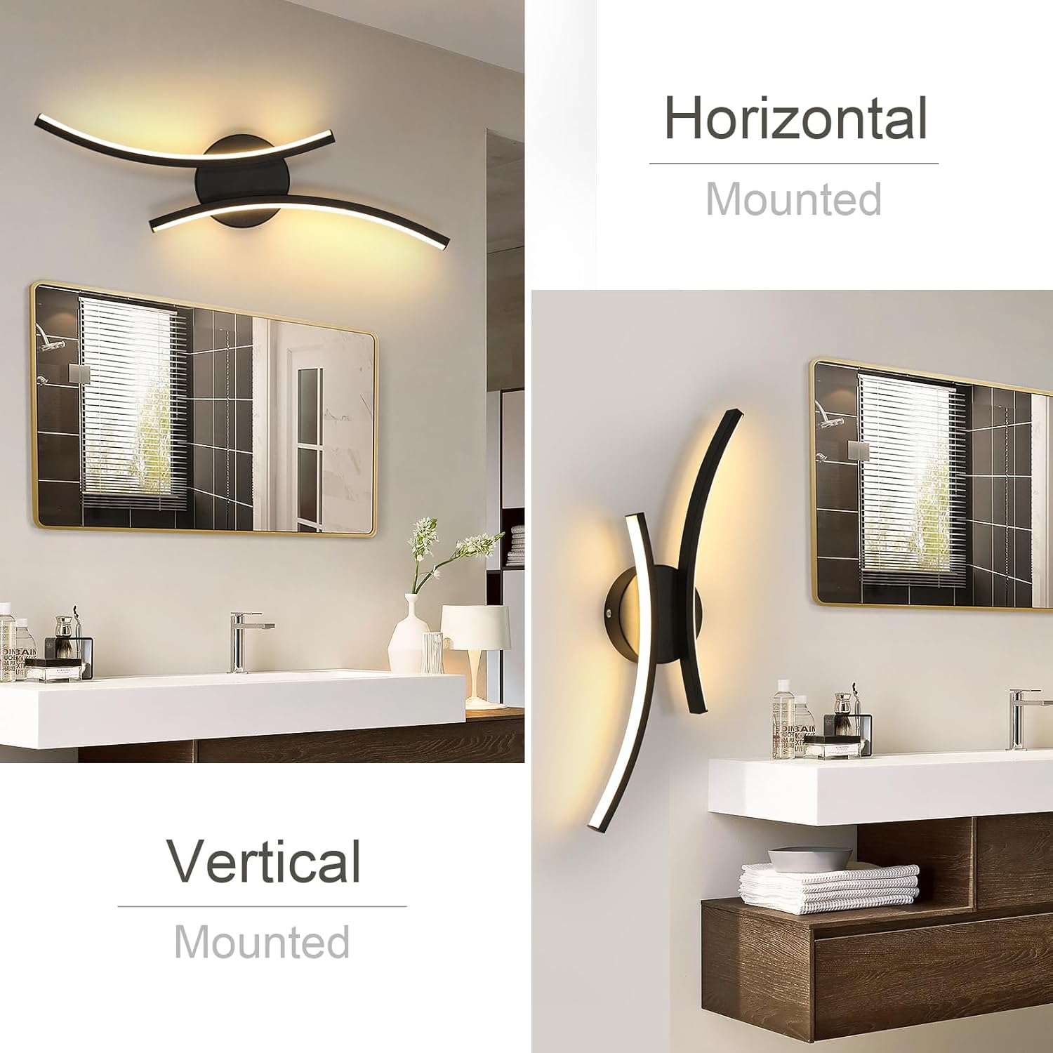 GOECO Applique Murale Interieur LED, 20 W 2500 LM Lampe Murale Moderne Design Incurvée, 3000 K Lumière Blanche Chaude Luminaire Mural Interieur pour - 5