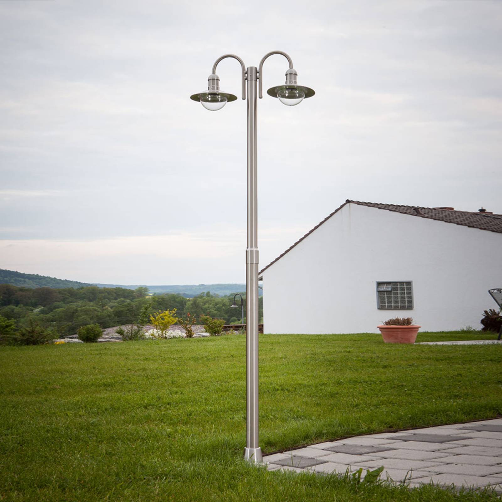 Lampione Lindby Damion, 200 cm, a 2 luci, E27, IP44, Candelabro, lampada da esterni - 3