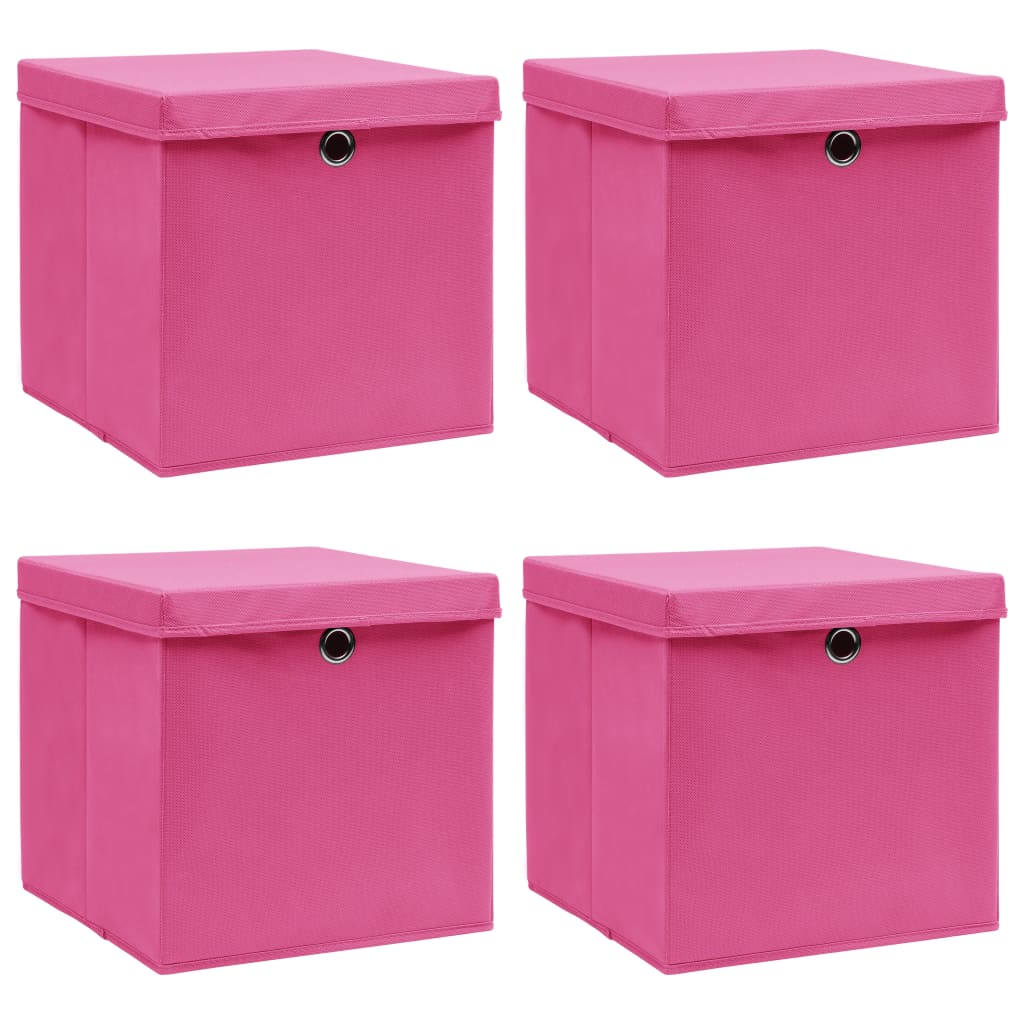 4 Boîtes De Rangement En Bambou - 31x31x20 Cm - Avec Couvercle Et Poignée - Pliables - Pour Placard, étagère, Salon - 5