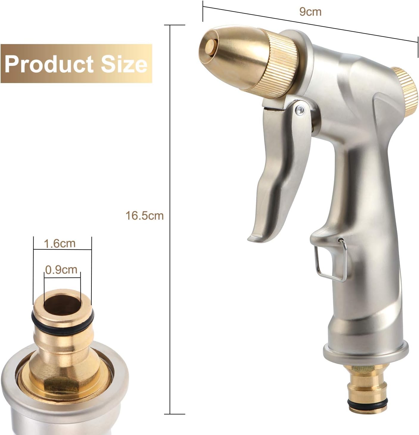 Garden Hose Spray Gun with Brass Nozzle, High Pressure Zinc Alloy for ...