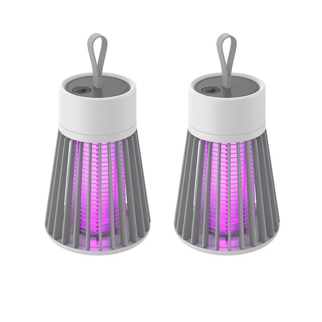 Lámpara eléctrica antimosquitos de 2 piezas, lámpara antimosquitos portátil recargable, gris
