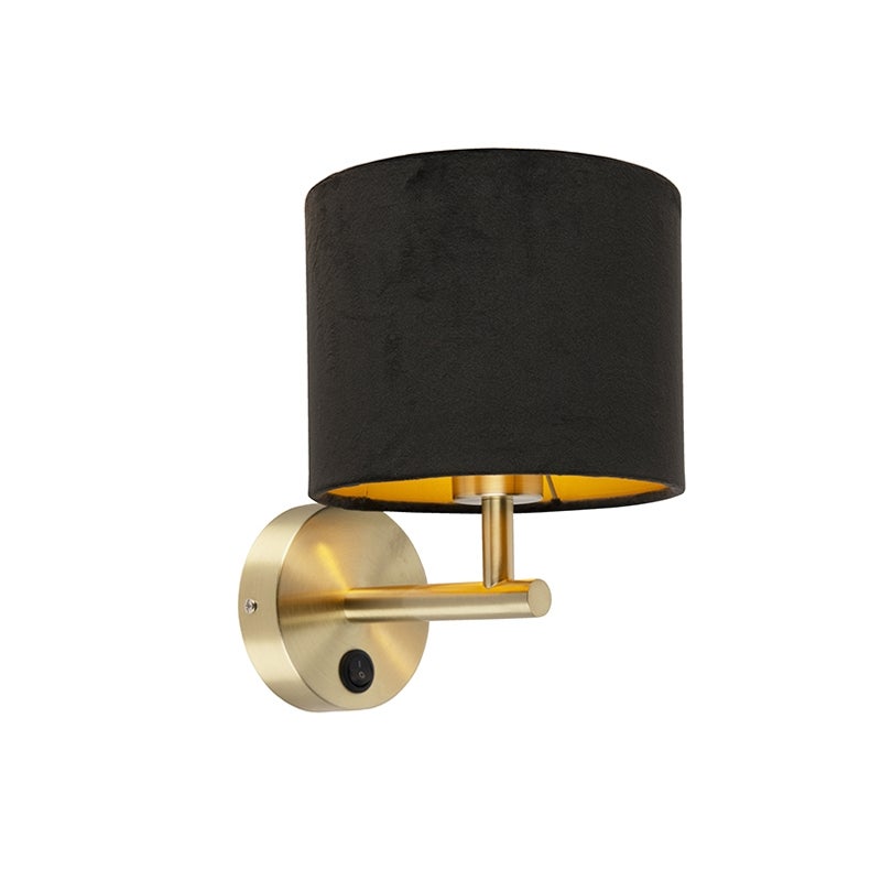 Qazqa nowoczesny lampa ścienna z kloszem - - czarny, okrągły, max. 60w, kompatybilny z żarówką LED, e27, 22.5cm, IP20