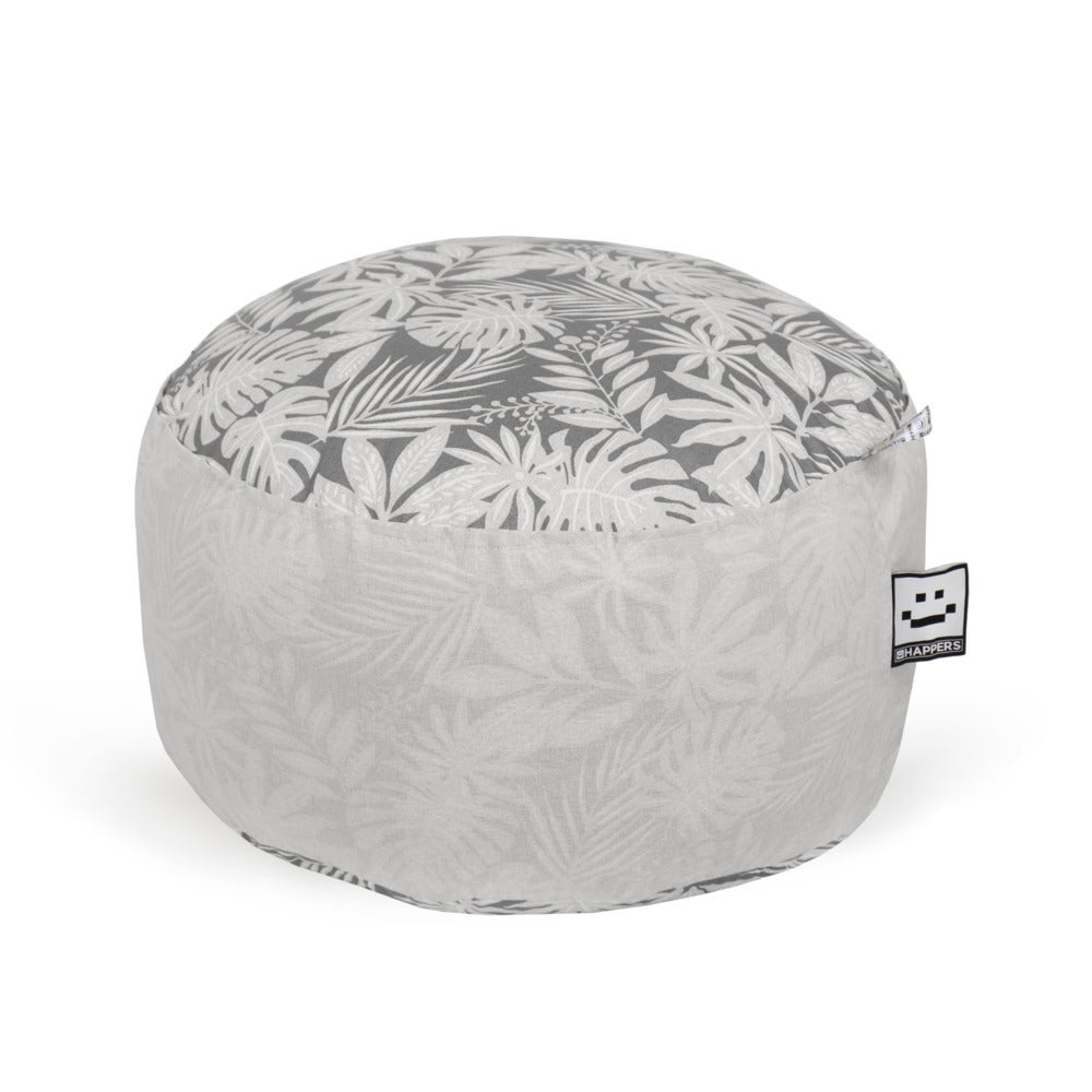 Puff Redondo Para Exterior - Polipiel Gris Claro, Ideal Para Terraza O Jardín