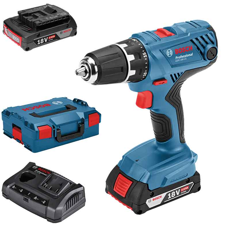 Wiertarko-wkrętarka akumulatorowa Bosch GSR 18V-21 / 2x akumulator 2,0 Ah + ładowarka w L-Case - 06019H100A - 2