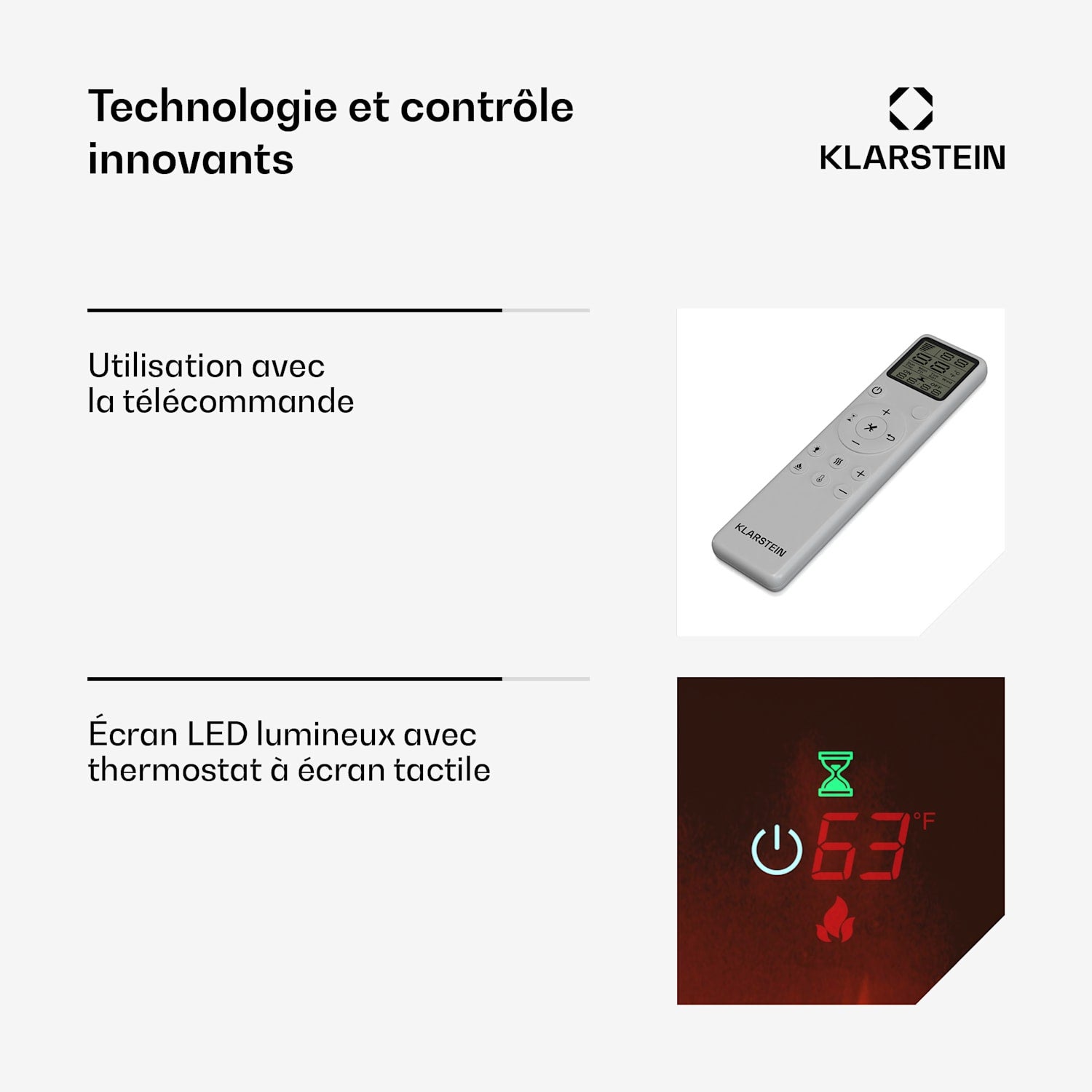 KLARSTEIN Galeras Smart cheminée électrique | 2 niveaux de chauffage | 16 - 30°| flammes LED | compatible IOT Noir - 6