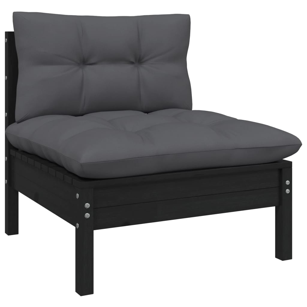 Maison Exclusive - Salon de jardin 3 pcs avec coussins Noir Bois de pin massif - 4