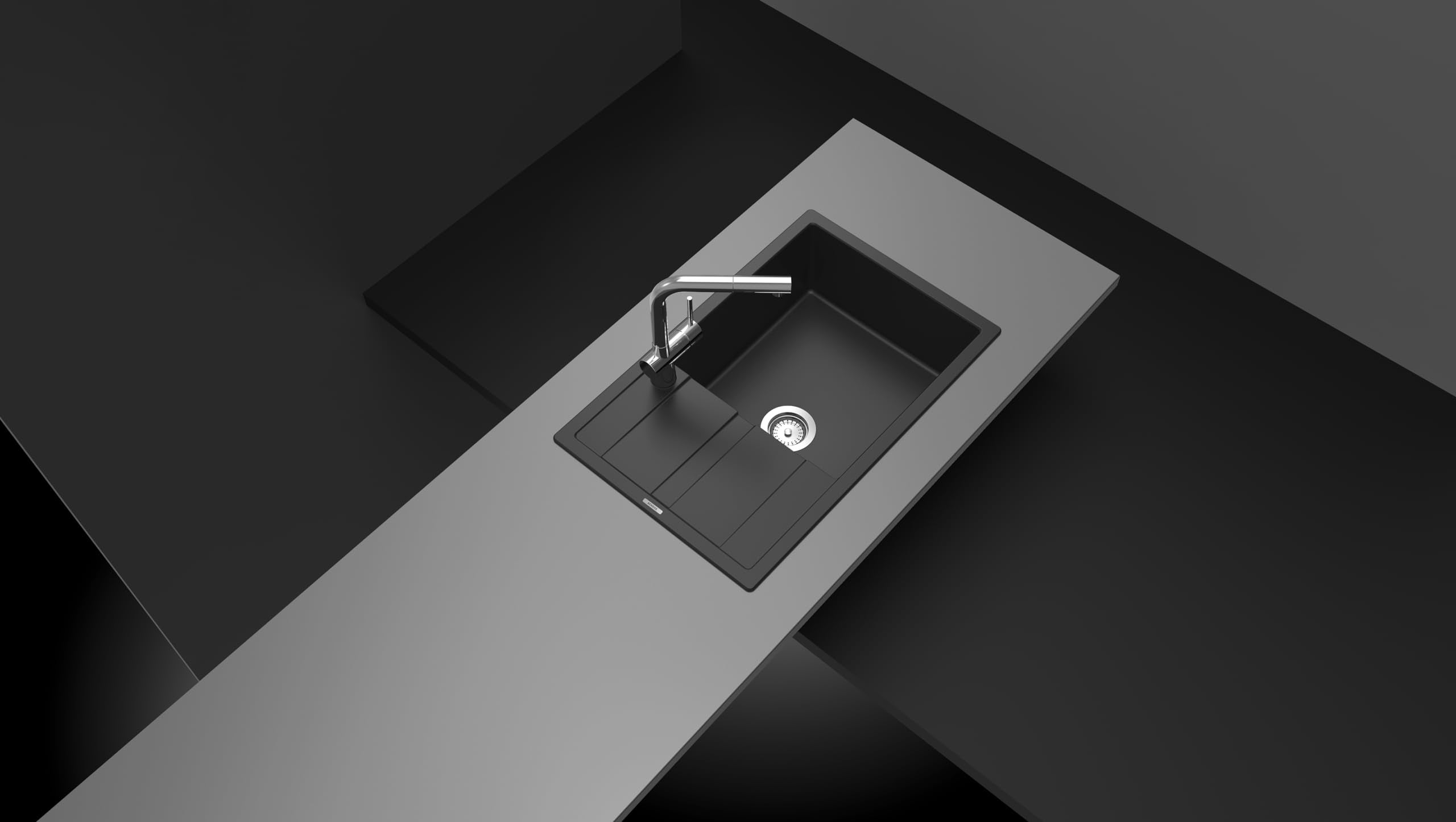 Lavello Cucina Primus D100XS In Cristalite&reg; - 1 Vasca Large Con Gocciolatoio, Bianco Assoluto, 780x500mm