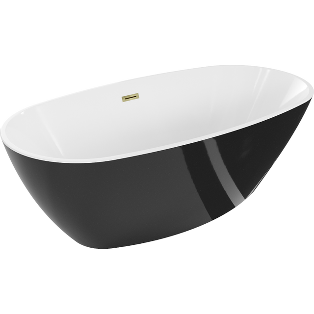 Mexen Eris wanna wolnostojąca 180 x 95 cm, biała/czarna, przelew złoty - 53441809575-50