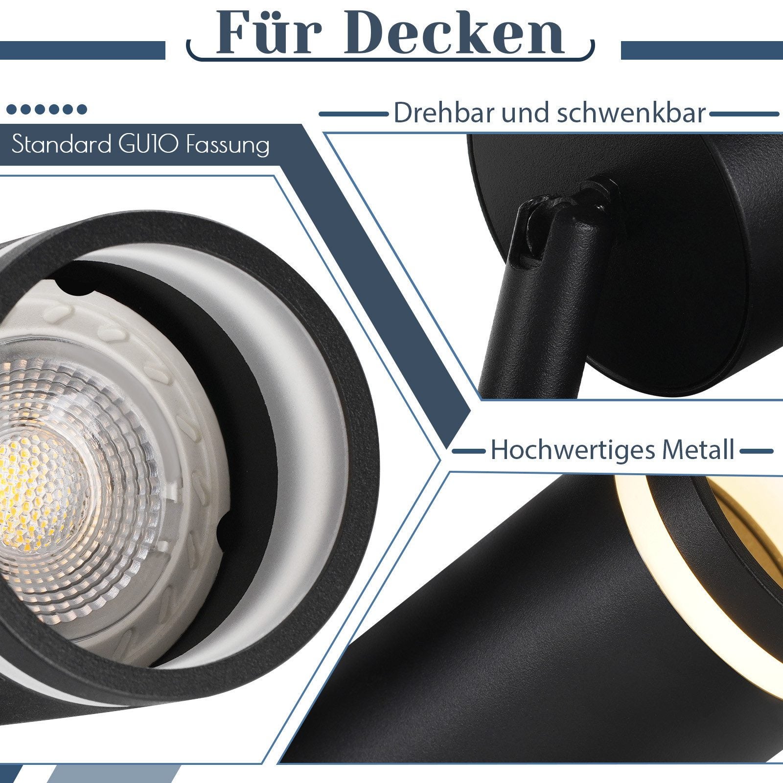 EDO Lampada Faretti A Soffitto MALGA LINE 6 Luci GU10 Nero – Barra 180 Cm, Orientabile, Senza Lampadine, Montaggio A Superficie