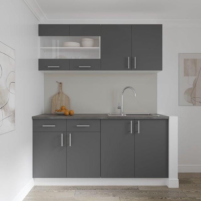 Set Cuisine haaus Karo V8, Anthracite/Blanc, Plan de Travail Thermo 28 mm, L 160 cm