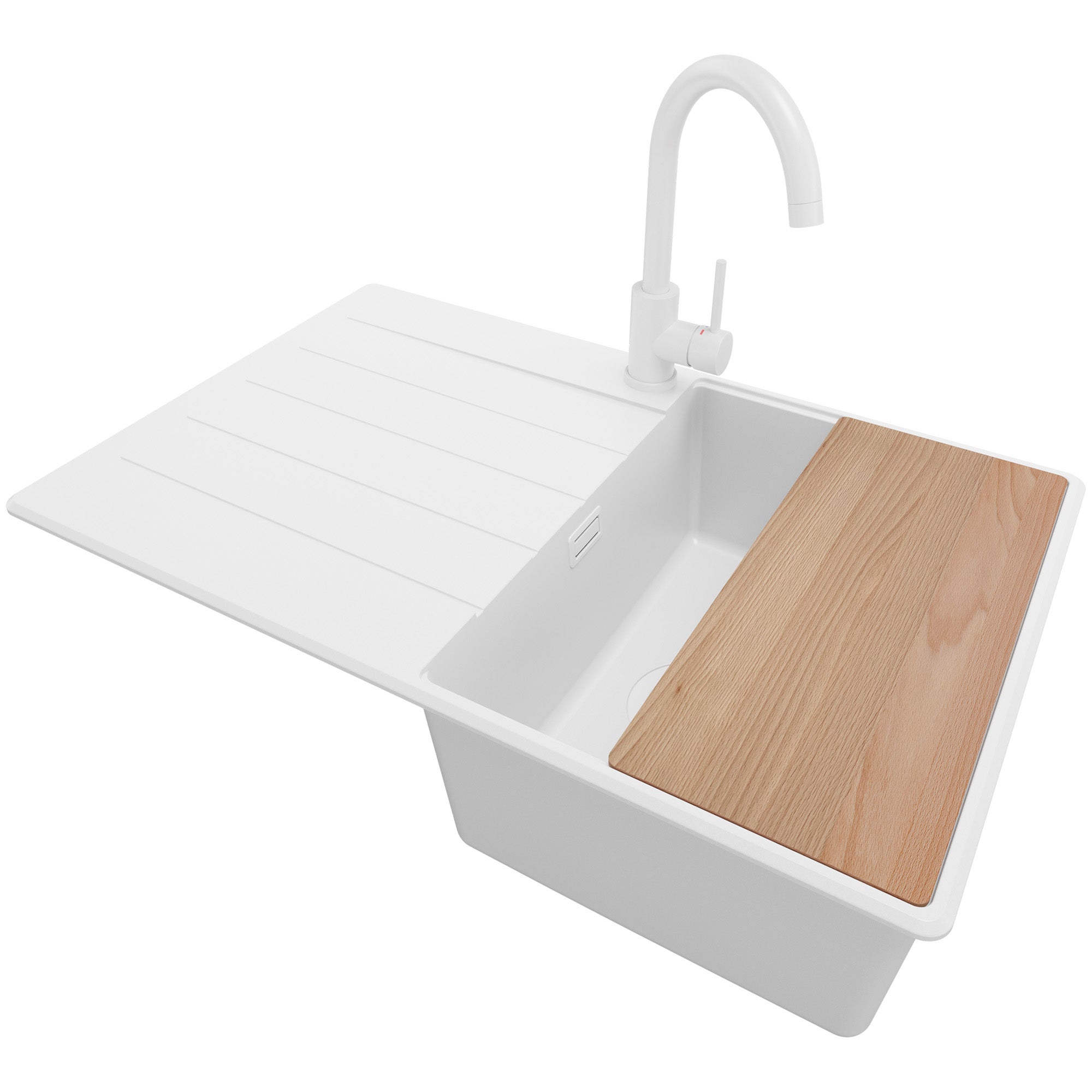 Zlewozmywak Granitowy Cały Biały 78x50cm, Zlew Kuchenny 1 Komorowy + Syfon + Akcesoria, Nablatowy do szafki od 45cm - Kopenhaga PRIMAGRAN