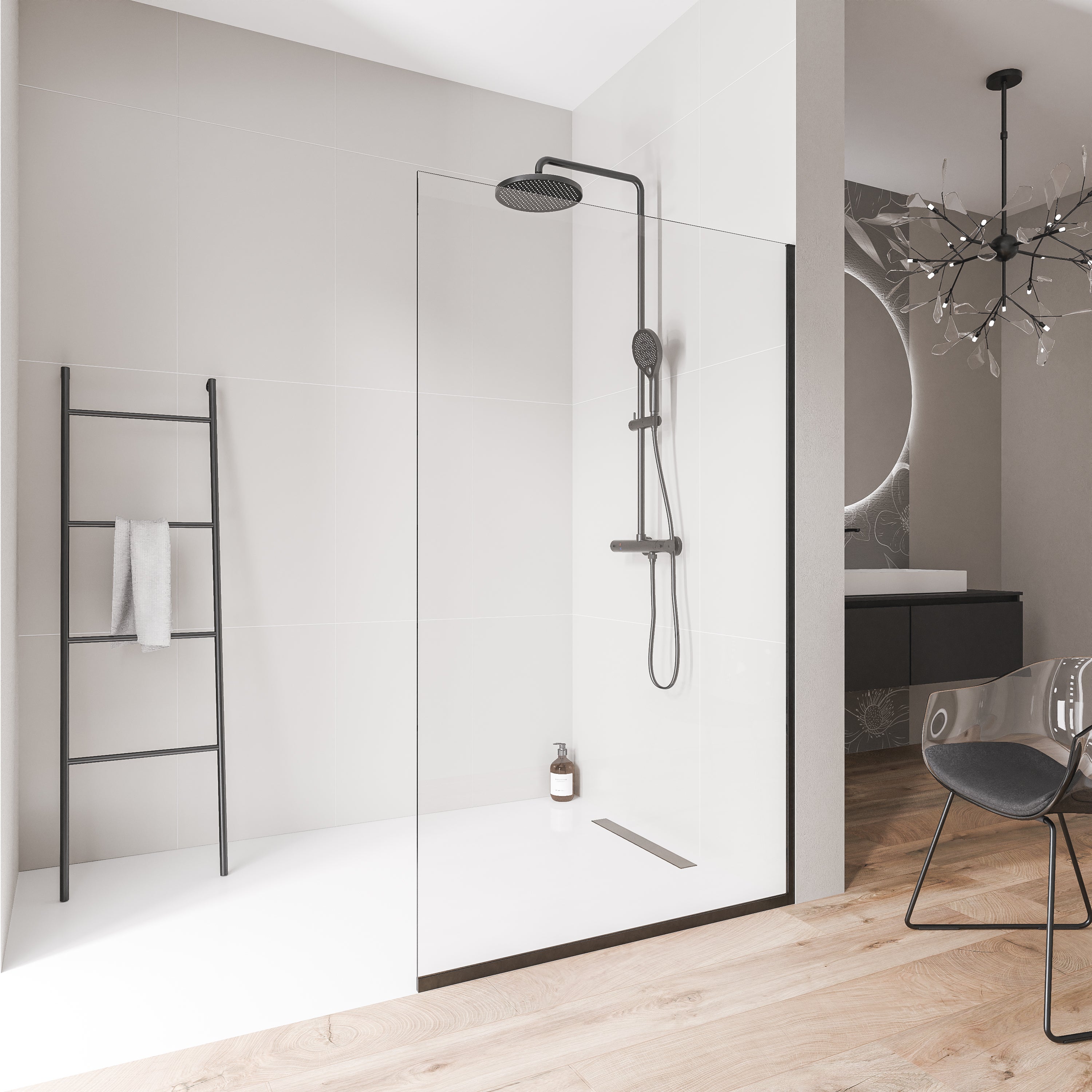 Bernstein Ścianka prysznicowa Walk-In kabina prysznicowa EX102 profil podłogowy i ścienny czarny mat 80x200 cm - 2
