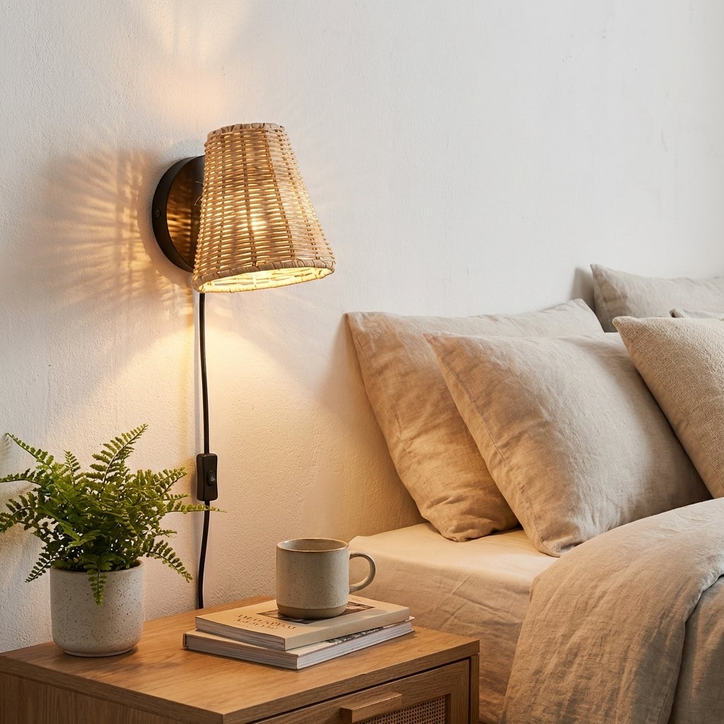 2 Applique Vintage In Bambù E Metallo E27 – Lampade Da Parete/soffitto Rotanti In Legno Naturale