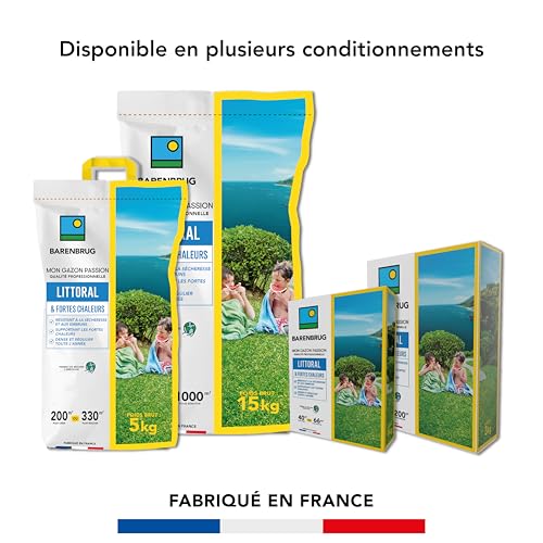 BARENBRUG - Gazon Littoral & Fortes chaleurs - Résistant Sécheresse et Embruns - Supportant Fortes Chaleurs - Dense et Régulier Toute l'Année - 5KG - 5