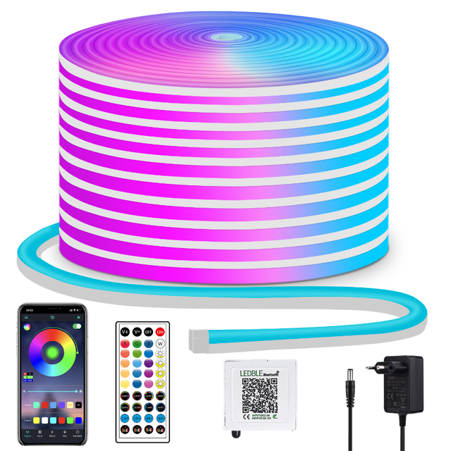 Rubans lumineux LED RGB Neon, 5 m - 300 LED, bande lumineuse LED flexible pour intérieur et extérieur, APP/Télécommande, Plusieurs modes, IP65 étanche