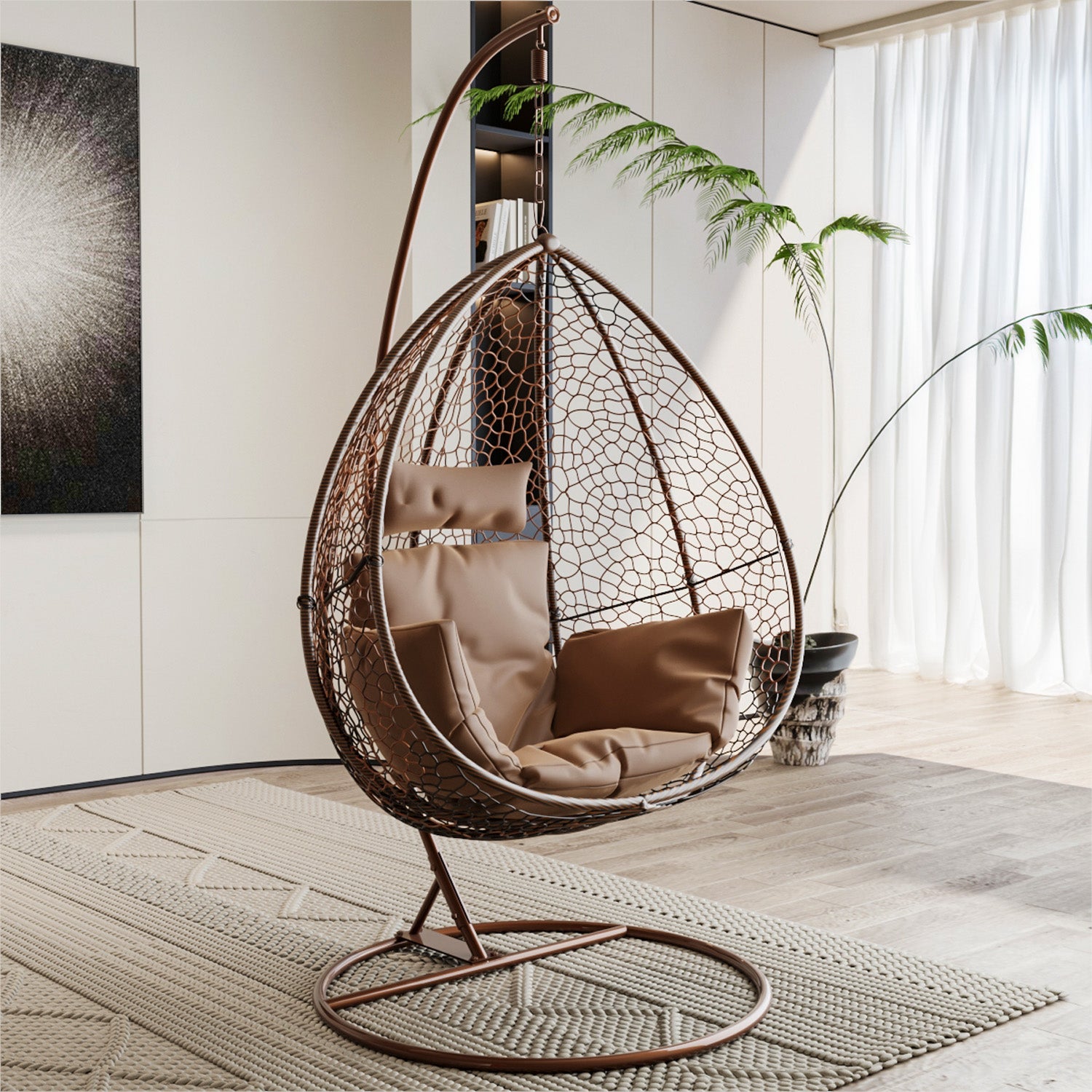 Sedia A Dondolo Poltrona Sospesa Pensile In Poly Rattan marrone