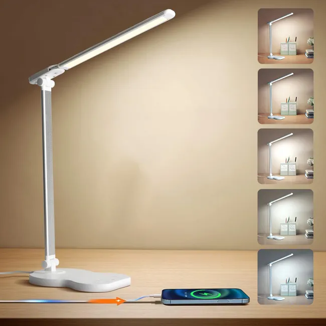 Lámpara de escritorio LED regulable, 5 colores y 10 niveles de brillo, lámpara de lectura táctil con temporizador 45 min, lámpara de mesa LED - 3