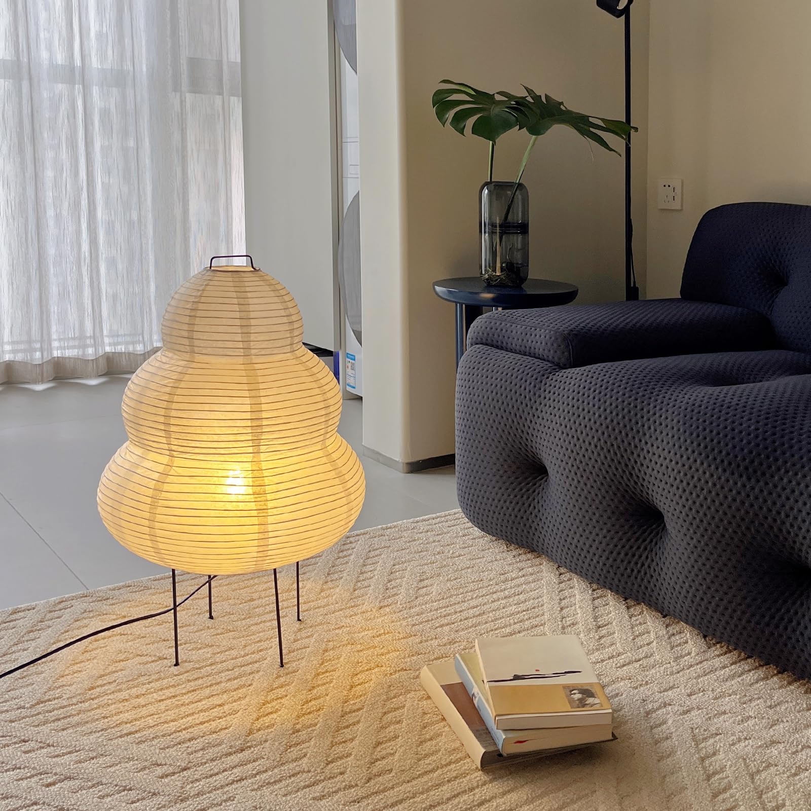 Lampadaire Wabi-sabi E27, lampe de table en papier de riz blanc, lumière blanche chaude 3000K, norme européenne, convient pour la chambre - 3
