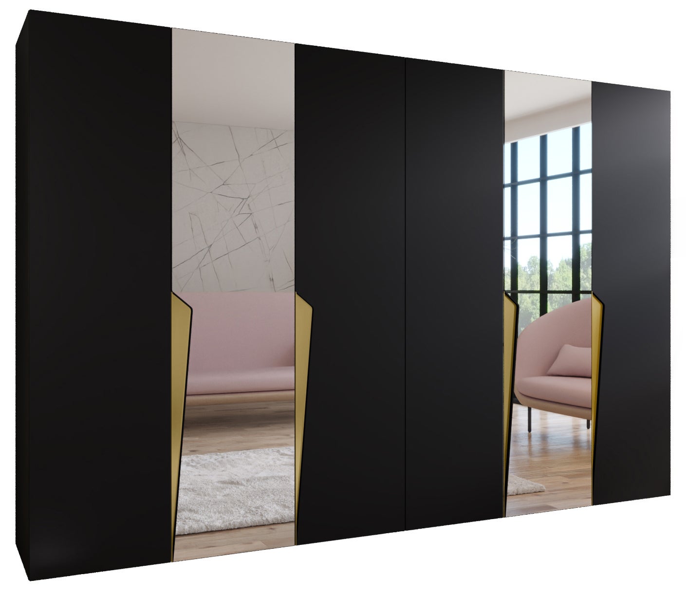 Szafa uchylna otwierana Piano 2 300 (150x2) x 52 x 202 cm czarny + u. złoty