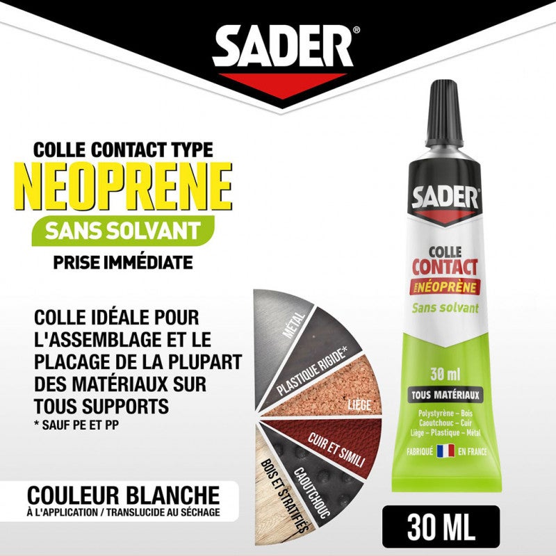 Colle contact néoprène sans solvant 30ml SADER - 2