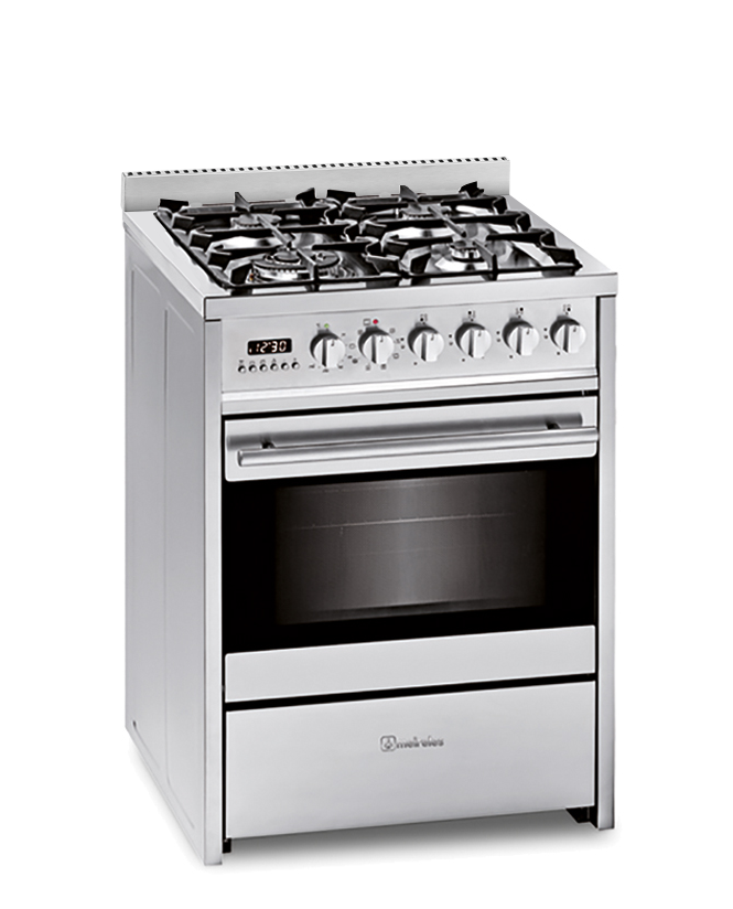 Meireles Cocina Mixta E610x 4 Fuegos (Uno Wok), Horno Eléctrico Multifunciones, Acero Inoxidable, 60X60cm, Gas Butano Acero Inoxidable, Leroy Merlin