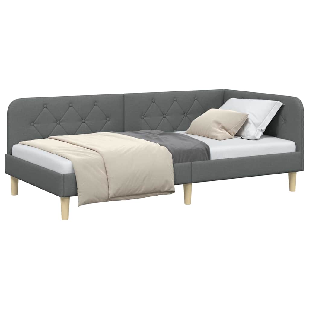 Cadre de lit d'angle gris foncé 100 x 200 cm tissu - 3