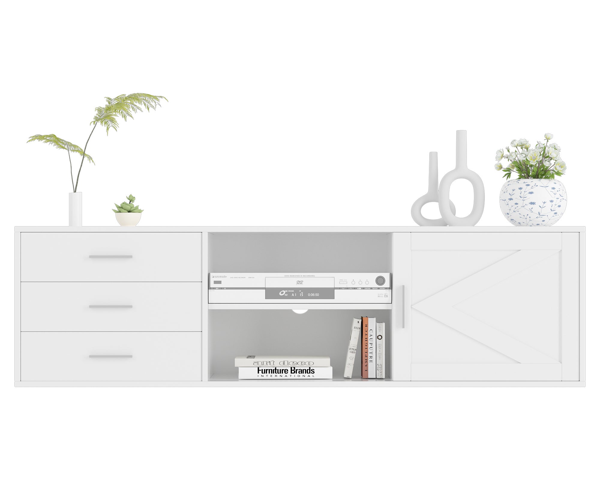 HOMAVO Meuble TV 160 cm – Meuble TV Avec 3 Tiroirs Et 1 Portes Coulissantes, Rangement Pratique - 7
