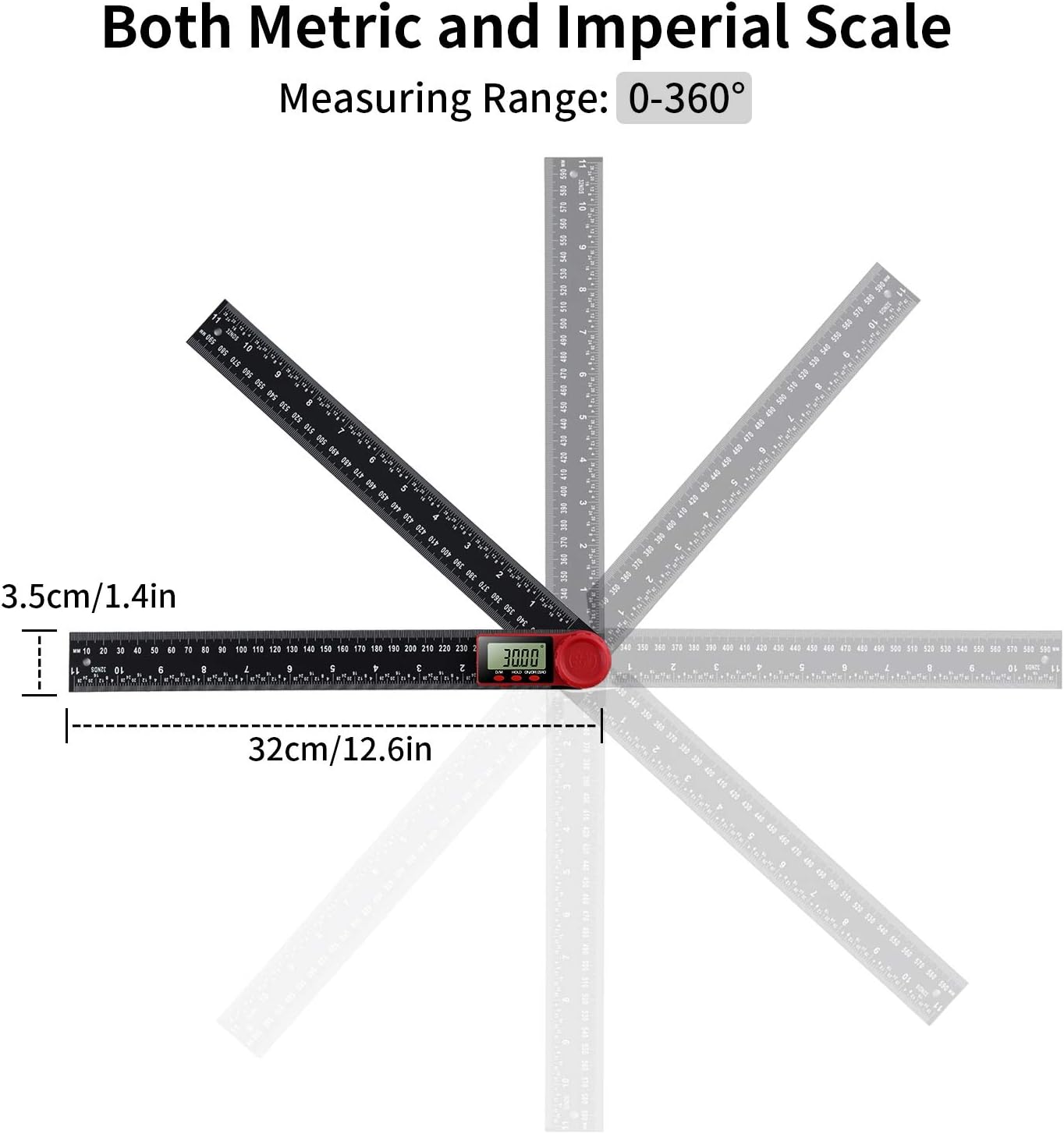 Rapporteur Numérique Règle D'Angle Numérique Goniomètre Numérique 360 ° avec Grand écran LCD Outil de Mesure de Règle (200mm) LEMROE - 4