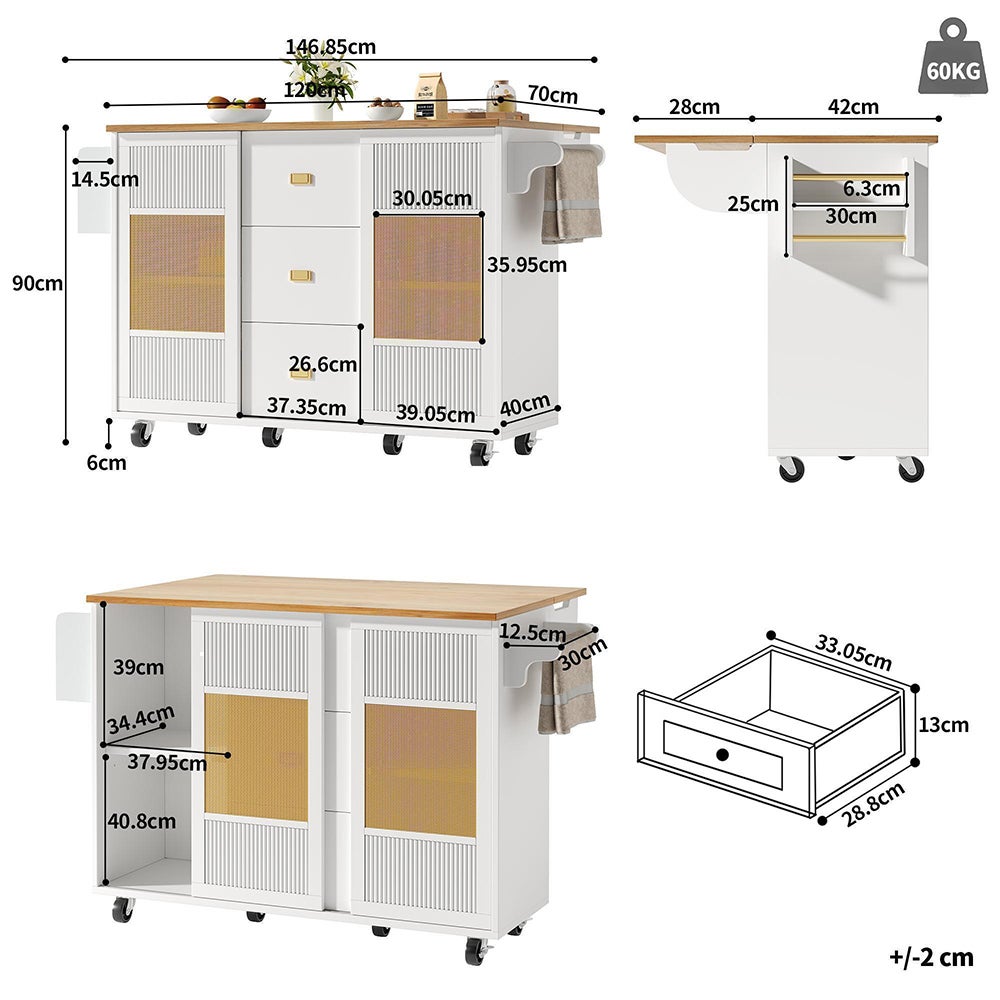 Îlot de cuisine avec roulettesporte-serviettesétagère à épices étagères réglables blanc - 7