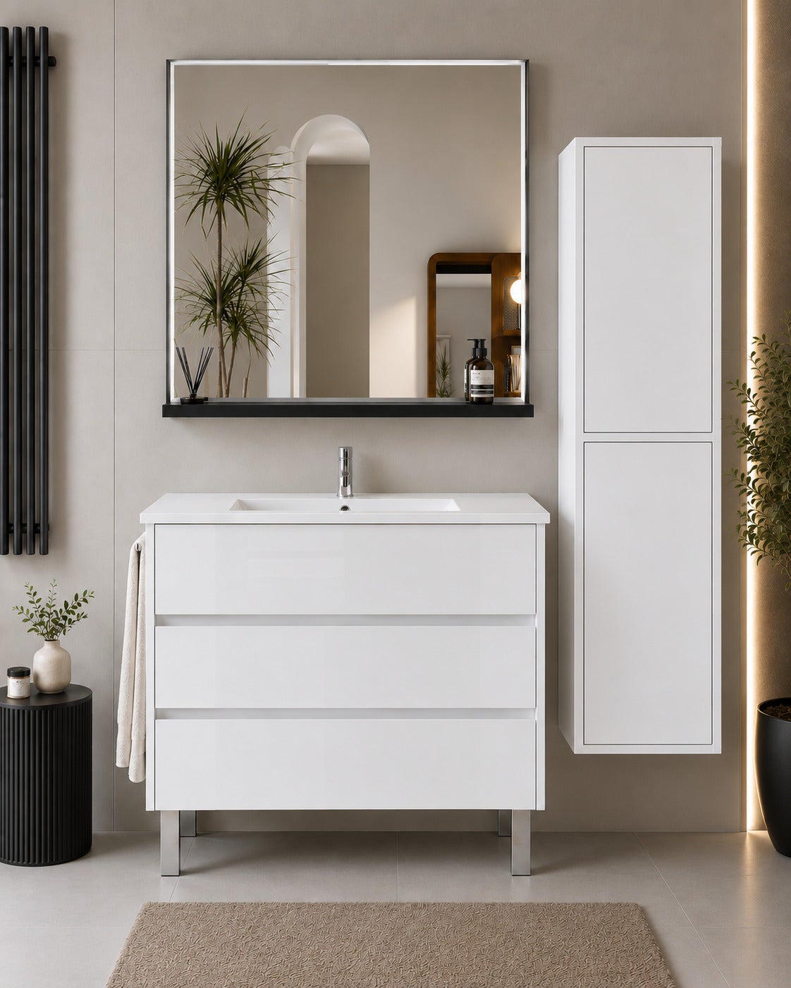 Mobilier de baie cu lavoar ORIGENBATH IMPERIA fără oglindă 100x40 cm alb cu coloană