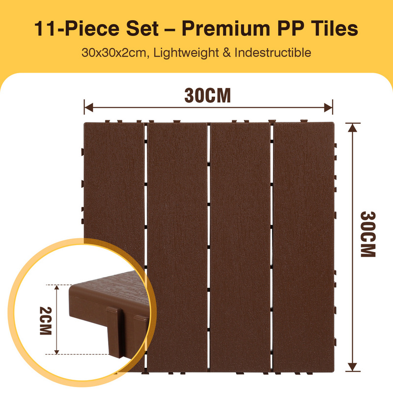 Lot de 110 dalles de terrasse 30x30cm sol en plastique avec système d'encliquetage Pose Rapide Idéal Jardin, Balcon Brun (110 pcs/10 m²) - 2