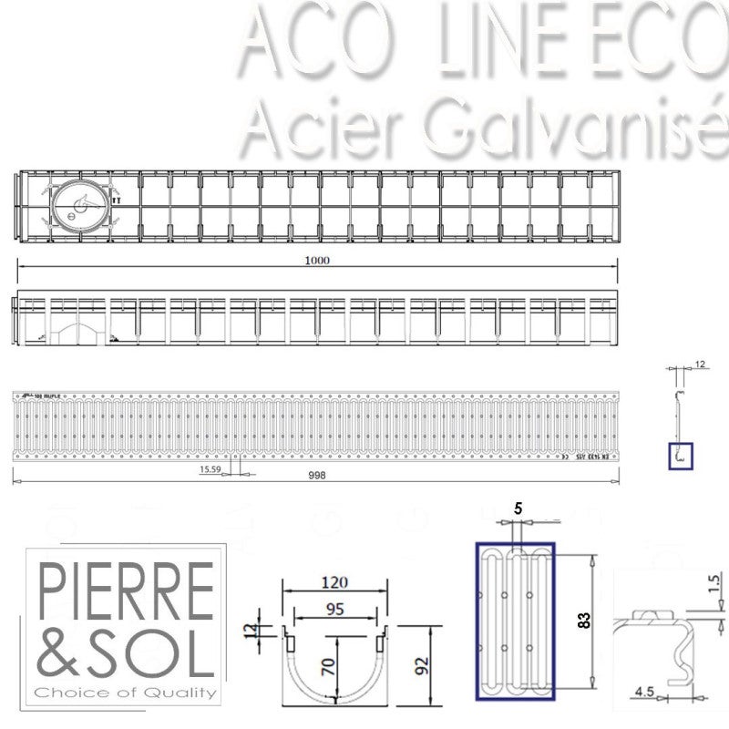 Caniveau grille Acier Galvanisé - ACO LINE ECO - 4