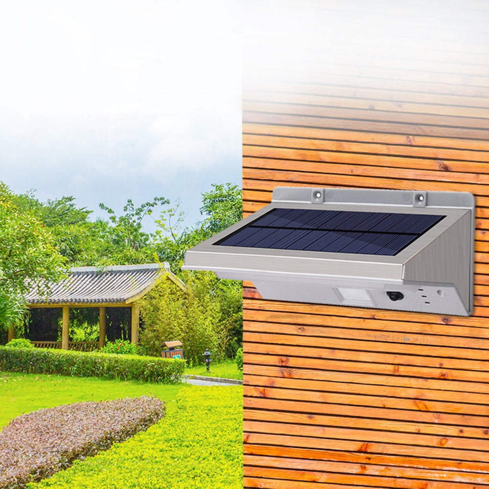 Appliques murales solaires avec détecteur de mouvement, 21 LED, étanches, en acier inoxydable, avec 3 modes d'éclairage, une allée, une clôture - 4