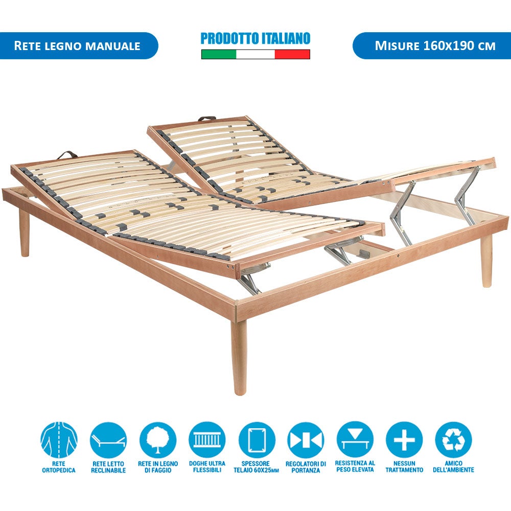 Rete letto ortopedica in legno reclinabile per letto matrimoniale