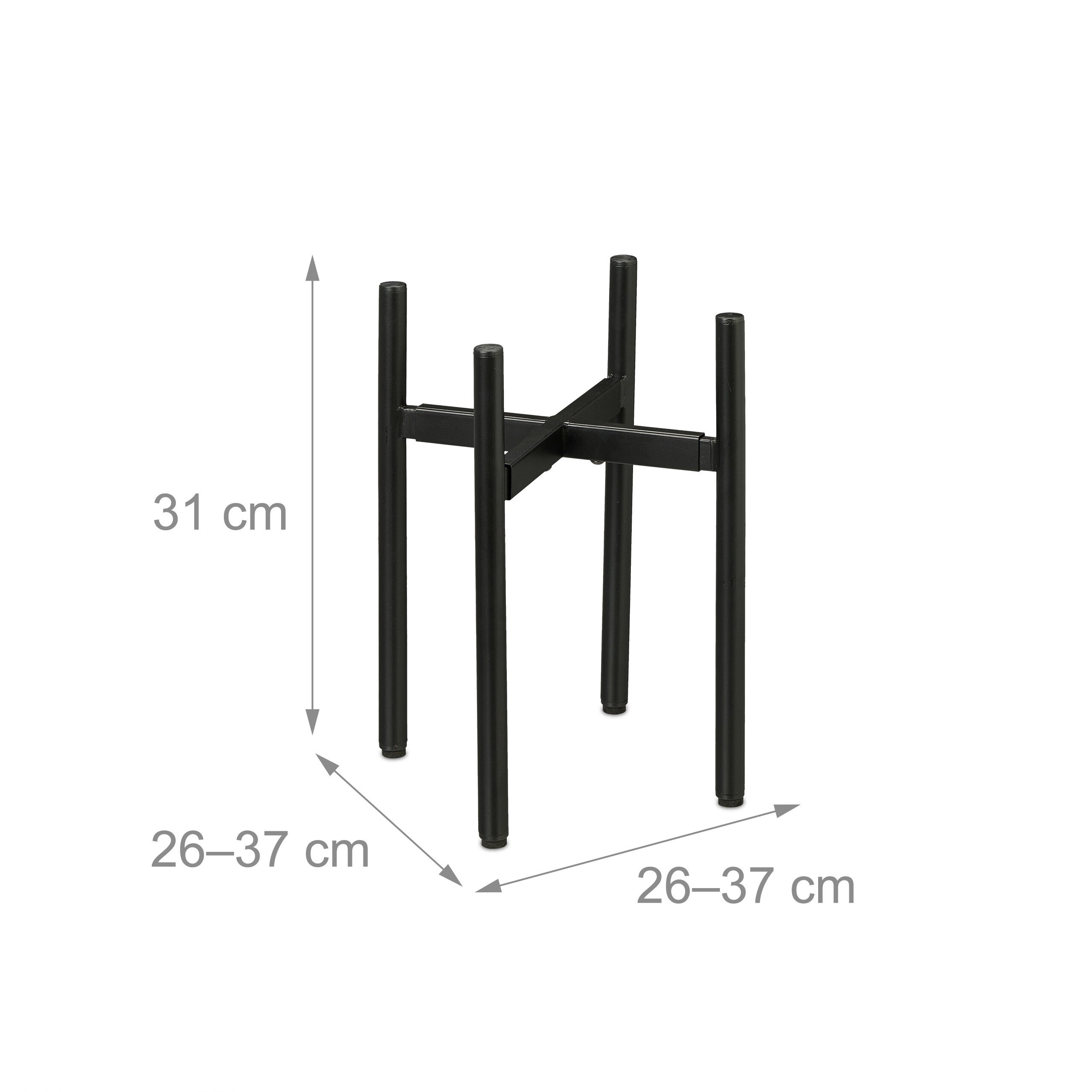 Porte-plantes en lot de 2, largeur réglable, métal, pour intérieur, L x P : 26 x 26 - 37 x 37 cm, noir, Relaxdays - 4