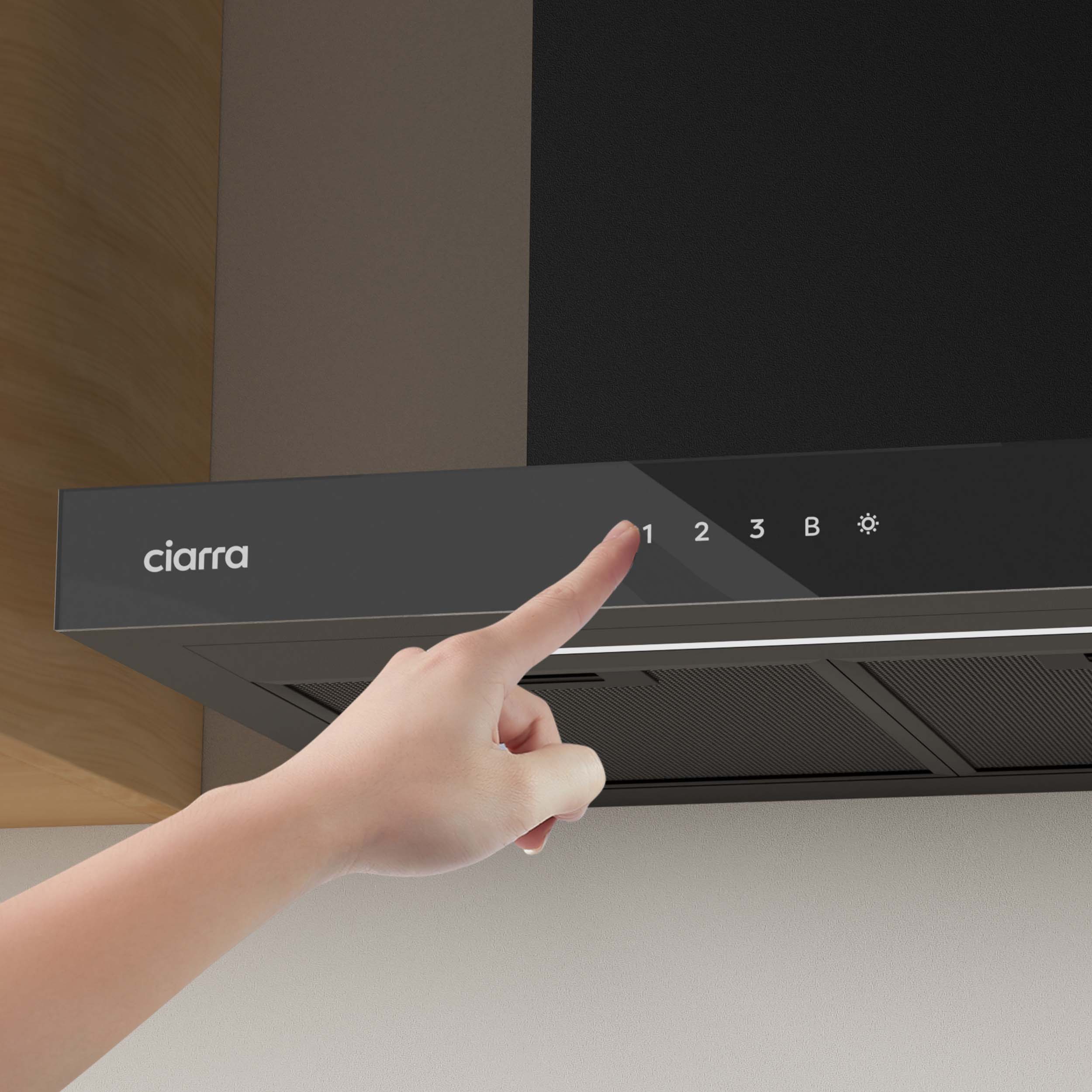 CIARRA Hotte Murale 60cm 650m3/h A+++ Tactile et APP Contrôle 4 Vitesses Booster Filtre à charbon inclus Noir CD6102B - 2