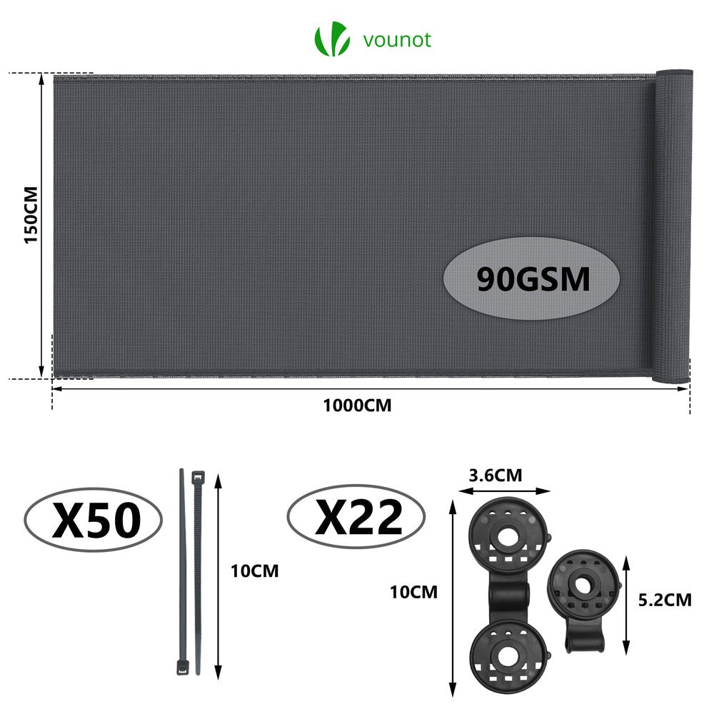 Brise vue occultant en HDPE 90g/m² 1.5x10m avec attaches de fixation anthracite VOUNOT® - 2