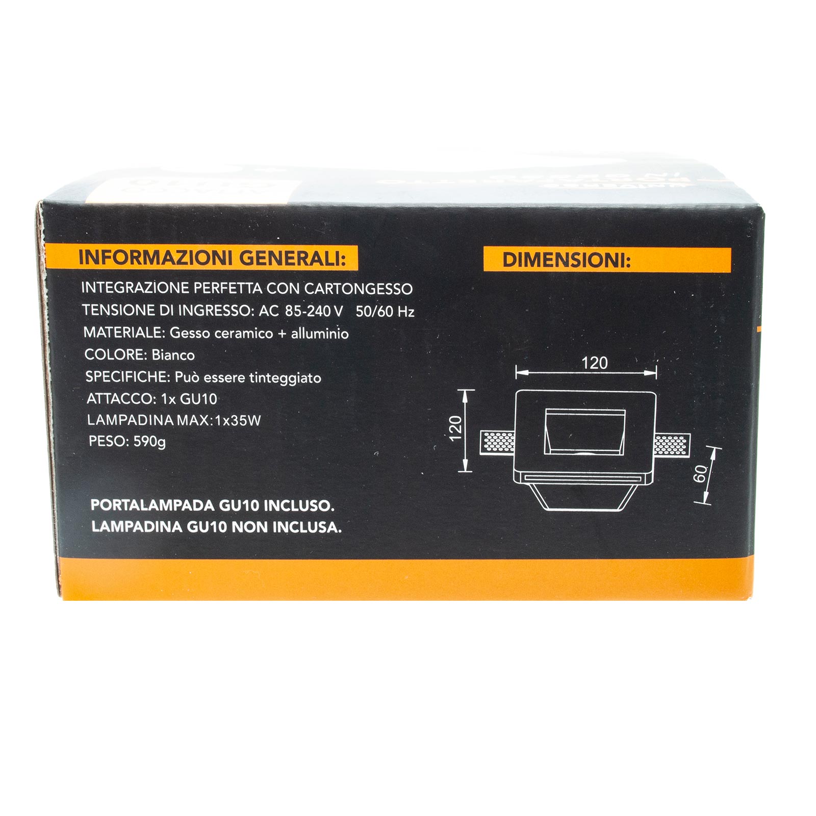 Spot à led encastré 8W carré en verre dépoli gu10 LIGHT 4000K - 6