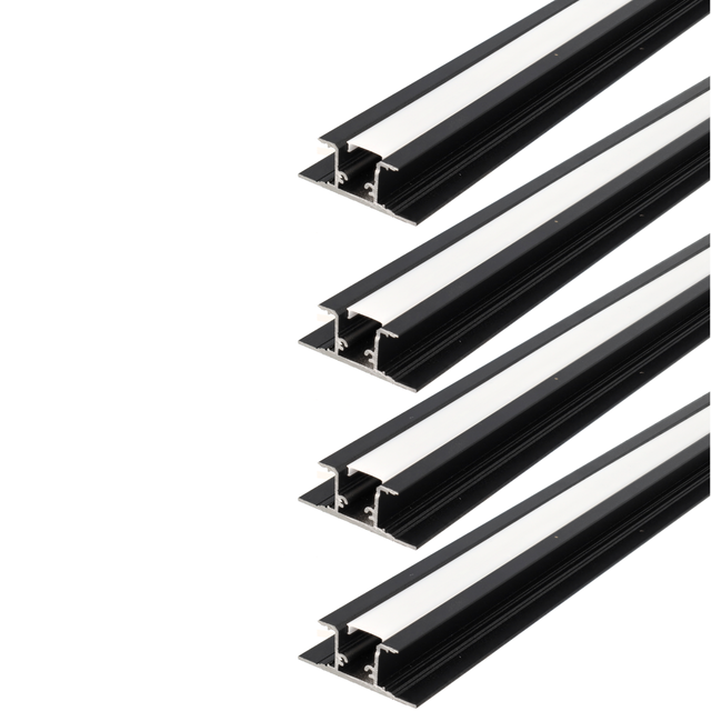 Zestaw 4 szt. czarnych profili aluminiowych z podwójną listwą 1 m do taśmy LED z przezroczystą osłoną 48 x 18 mm